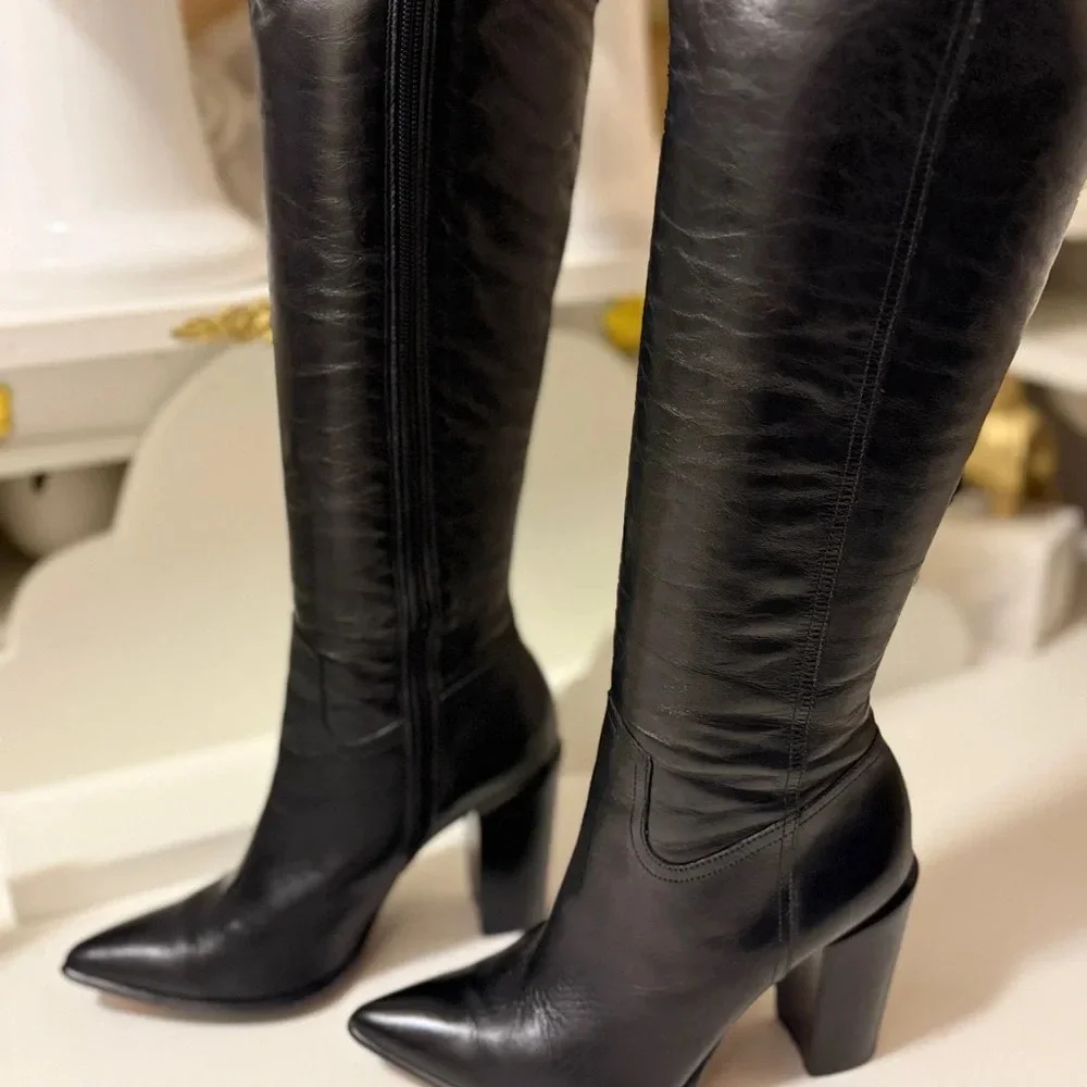 CARRANO over the knee leather boots with thick heels